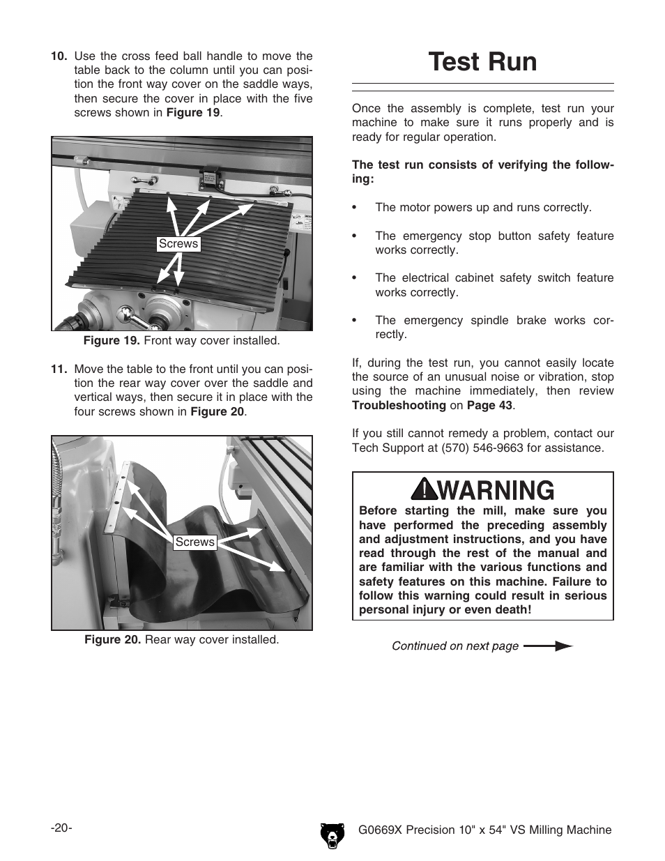 Test run | Grizzly VS MILLING MACHINE G0669X User Manual | Page 22 / 76