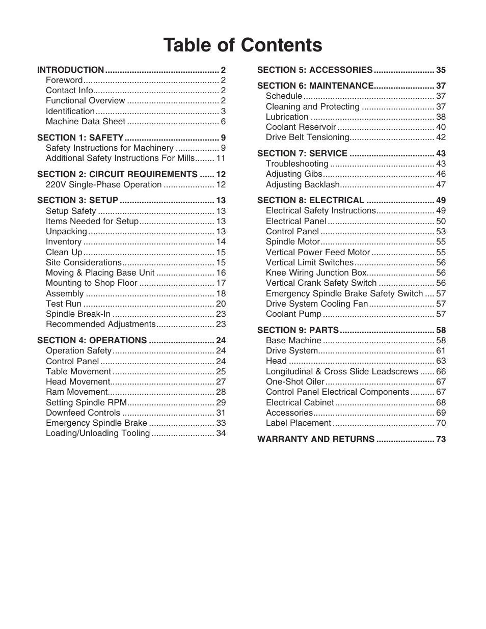 Grizzly VS MILLING MACHINE G0669X User Manual | Page 3 / 76