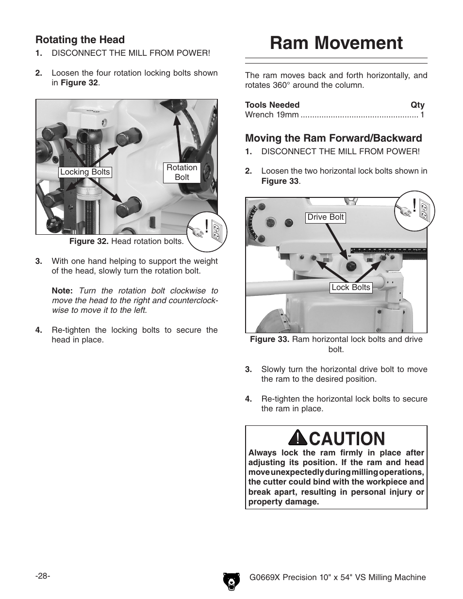 Ram movement | Grizzly VS MILLING MACHINE G0669X User Manual | Page 30 / 76