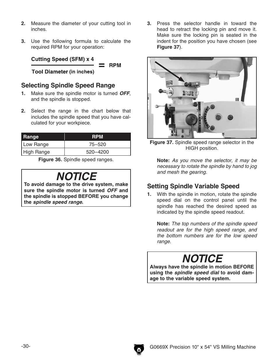 Notice | Grizzly VS MILLING MACHINE G0669X User Manual | Page 32 / 76