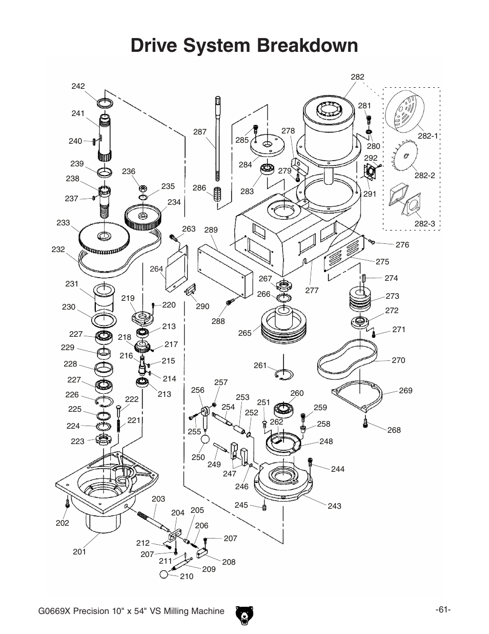 Drive system breakdown | Grizzly VS MILLING MACHINE G0669X User Manual | Page 63 / 76