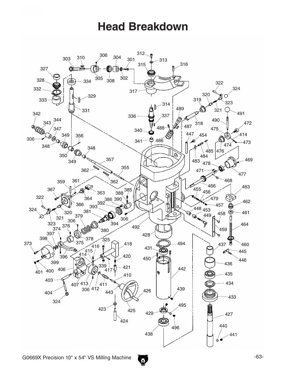 Head breakdown | Grizzly VS MILLING MACHINE G0669X User Manual | Page 65 / 76