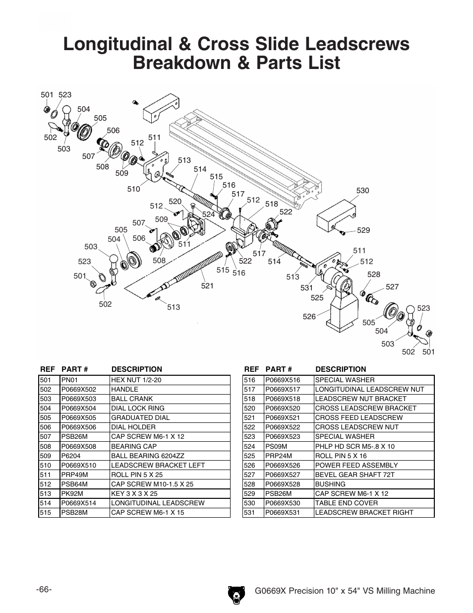 Grizzly VS MILLING MACHINE G0669X User Manual | Page 68 / 76