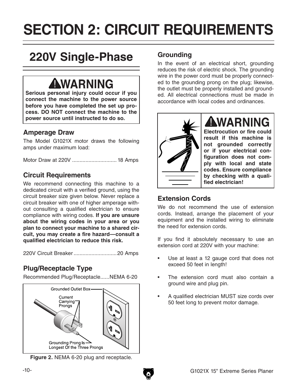 220v single-phase | Grizzly G1021x User Manual | Page 12 / 52