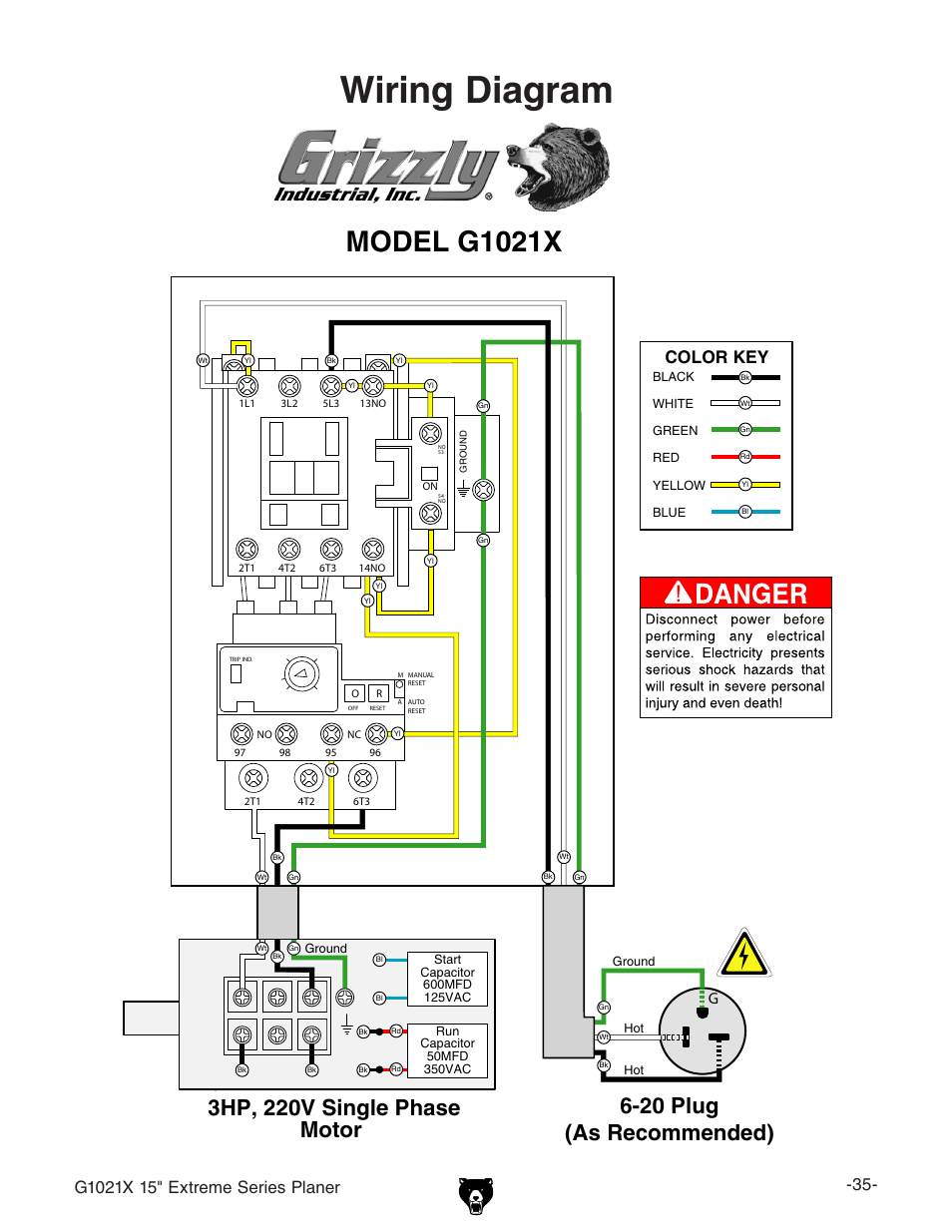 Wiring diagram | Grizzly G1021x User Manual | Page 37 / 52