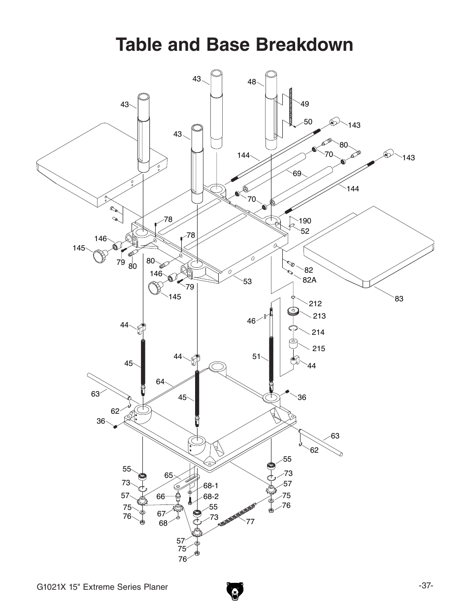 Table and base breakdown | Grizzly G1021x User Manual | Page 39 / 52