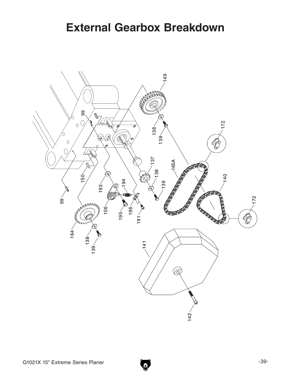 External gearbox breakdown | Grizzly G1021x User Manual | Page 41 / 52