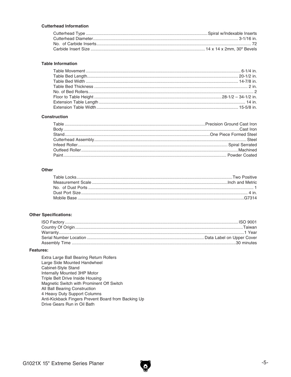Grizzly G1021x User Manual | Page 7 / 52