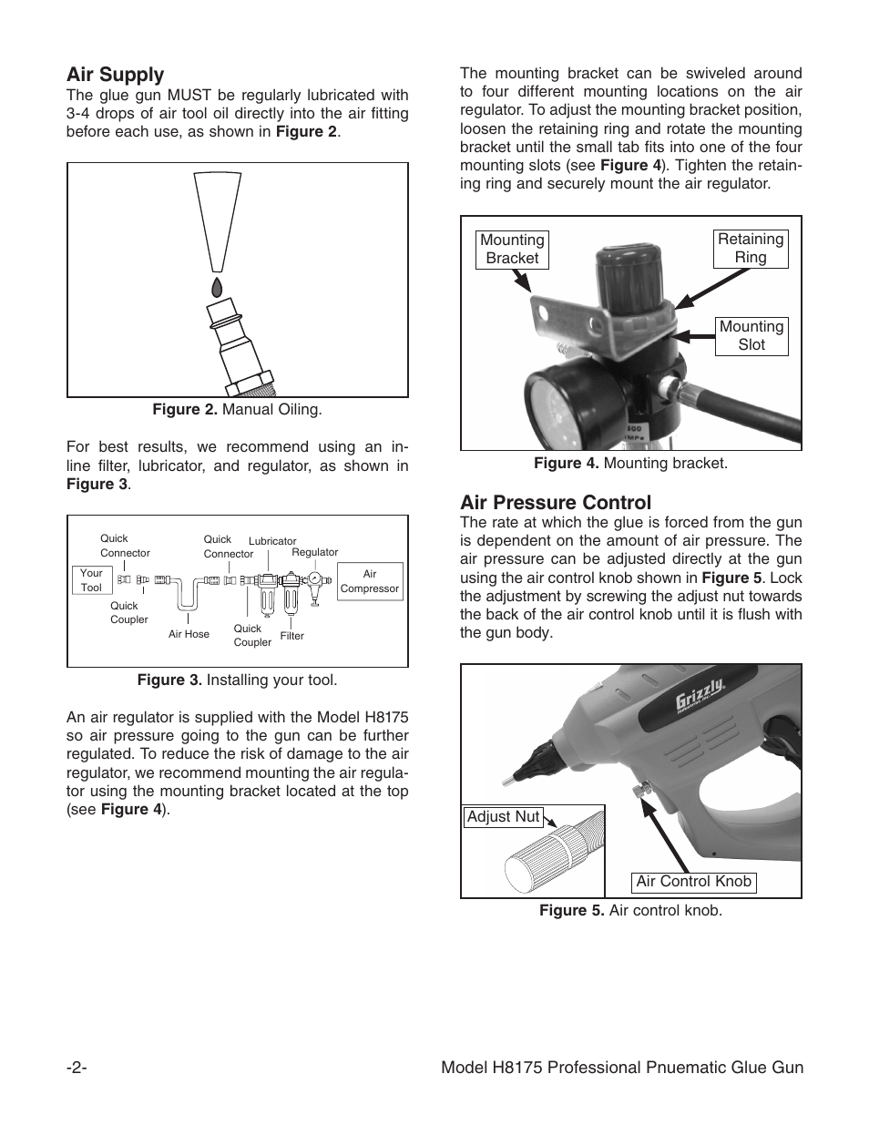 Air supply, Air pressure control | Grizzly H8175 User Manual | Page 2 / 4