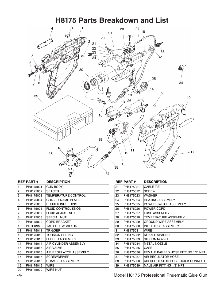 H8175 parts breakdown and list | Grizzly H8175 User Manual | Page 4 / 4