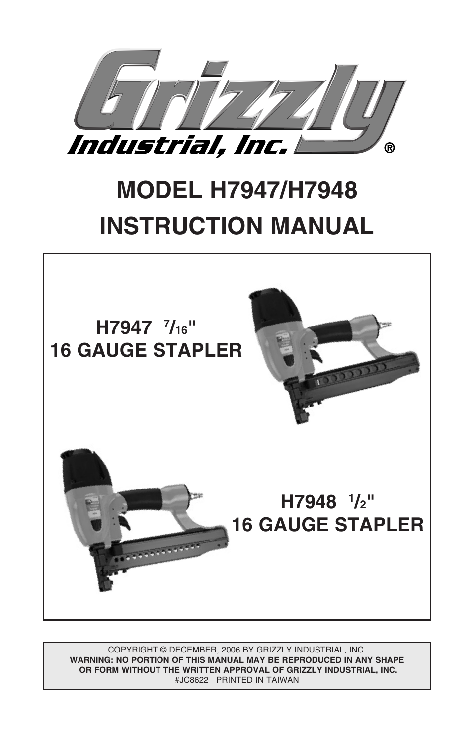 Grizzly H7947/H7948 User Manual | 24 pages