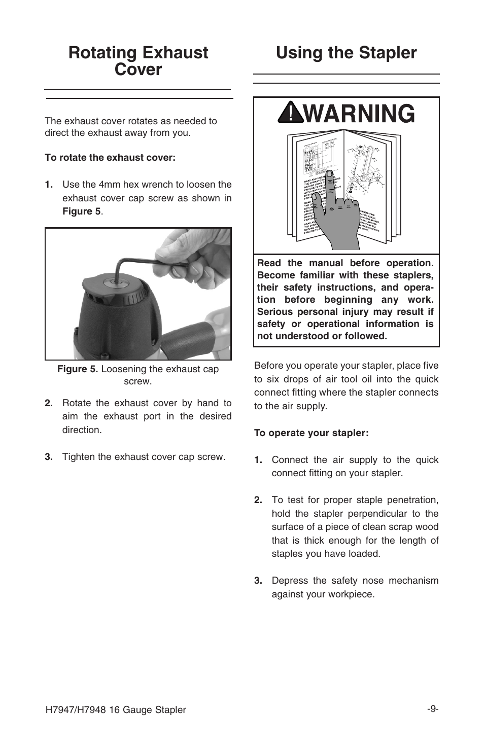 Rotating exhaust cover, Using the stapler | Grizzly H7947/H7948 User Manual | Page 11 / 24