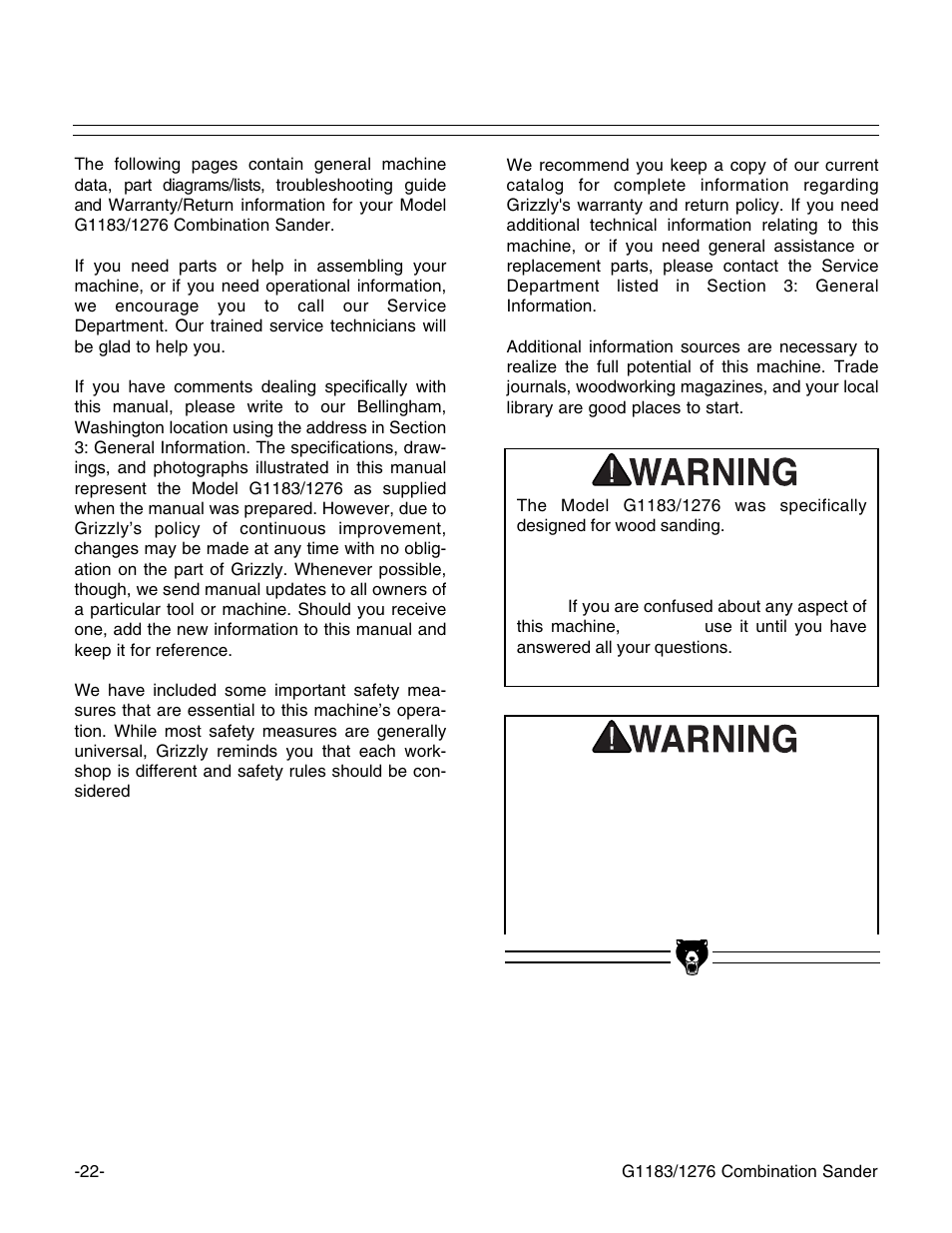 Grizzly G1183/G1276 User Manual | Page 24 / 34