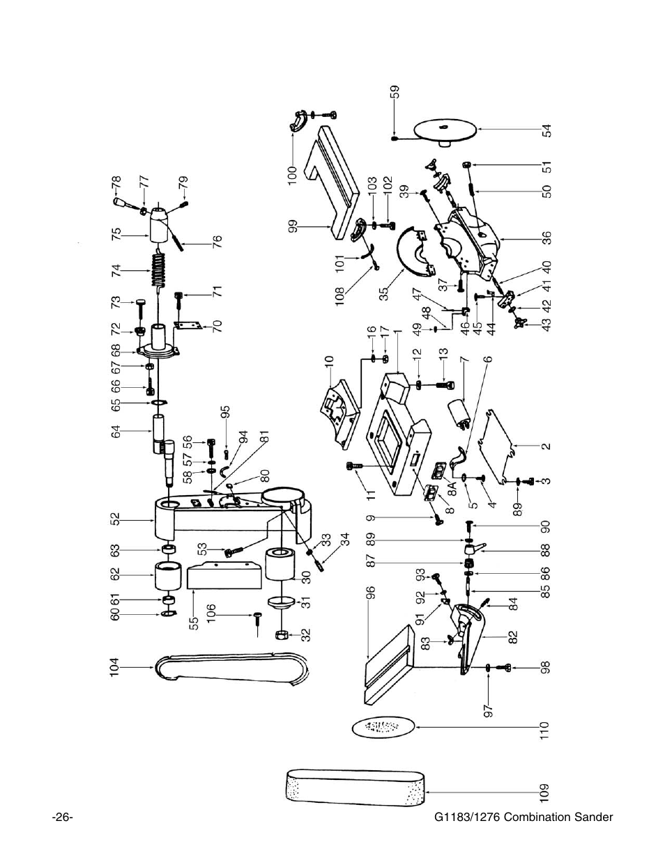 Main unit parts diagram | Grizzly G1183/G1276 User Manual | Page 28 / 34