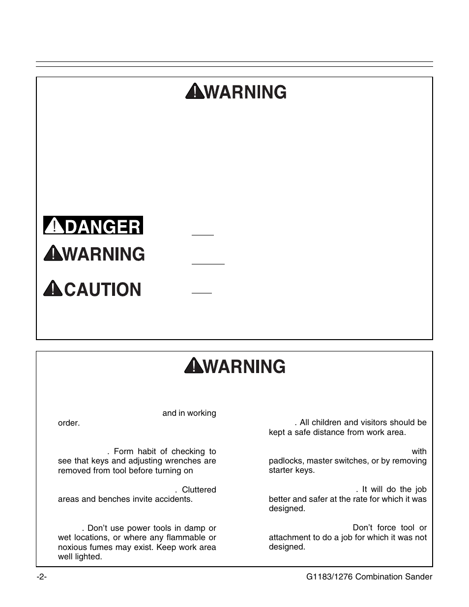 Safety instructions for power tools, Notice | Grizzly G1183/G1276 User Manual | Page 4 / 34