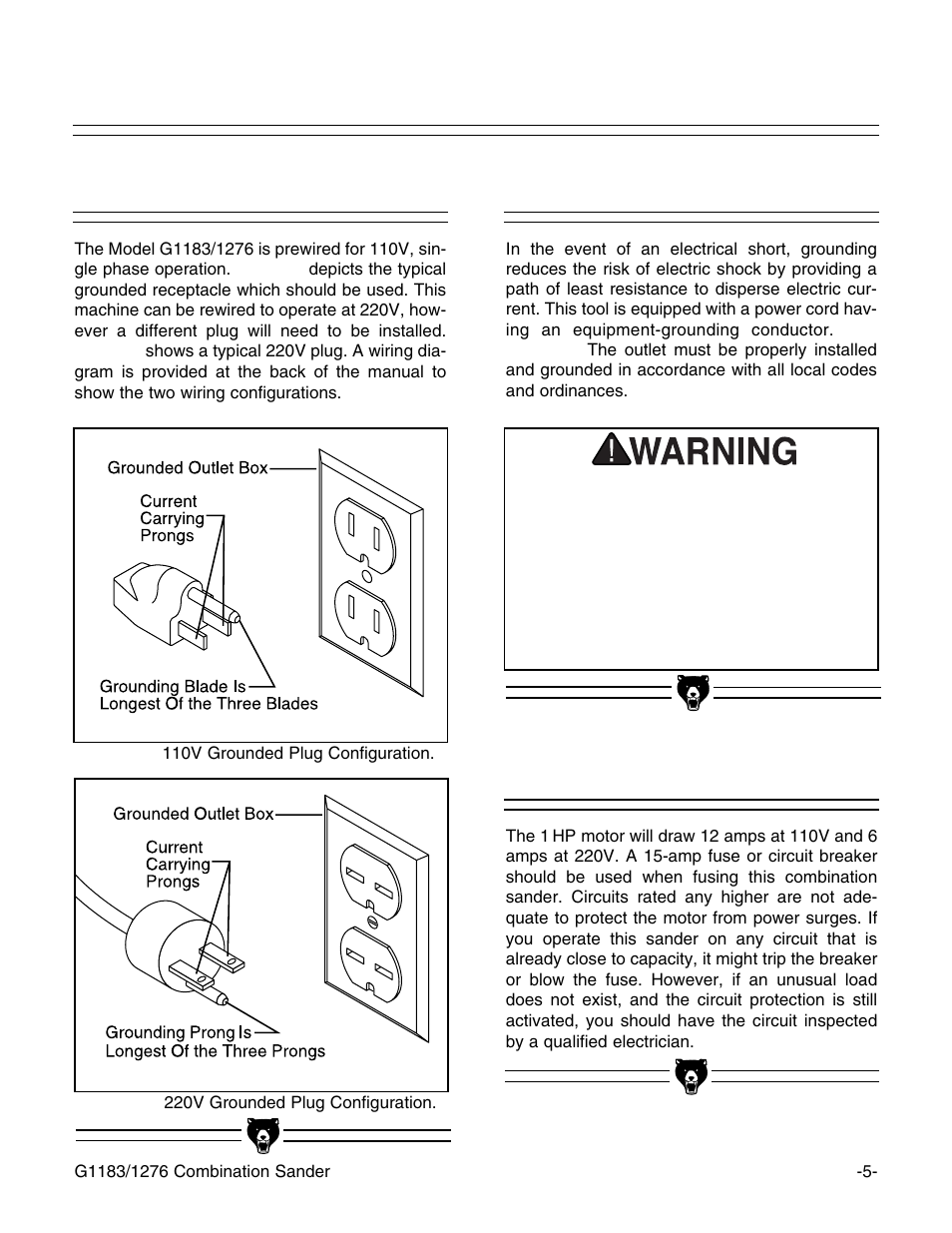 Fusing grounding | Grizzly G1183/G1276 User Manual | Page 7 / 34