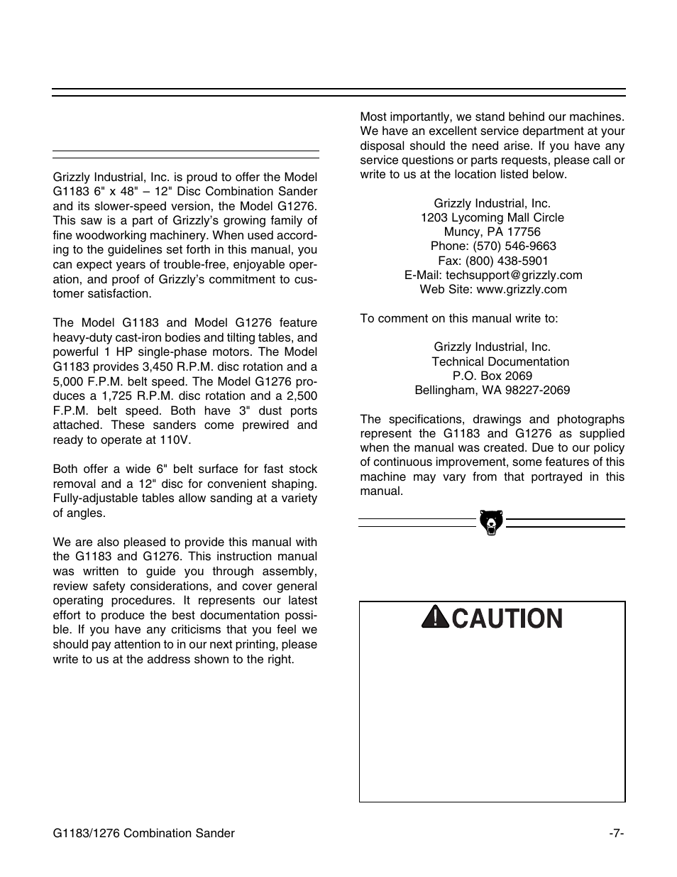Commentary | Grizzly G1183/G1276 User Manual | Page 9 / 34