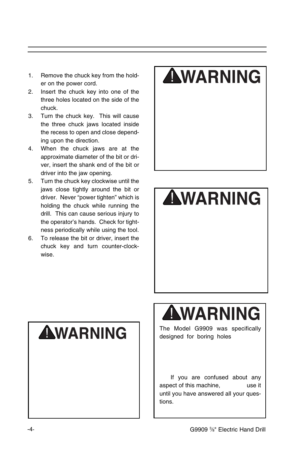 Operations, Changing bits | Grizzly G9909 User Manual | Page 6 / 10