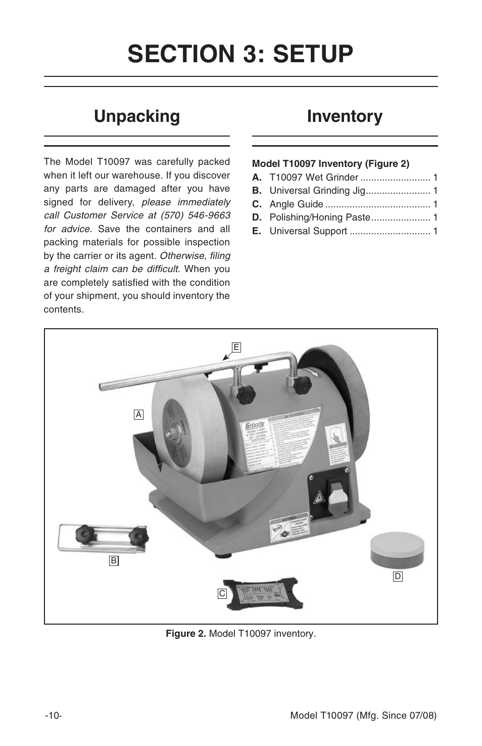 Unpacking inventory | Grizzly T10097 User Manual | Page 10 / 30