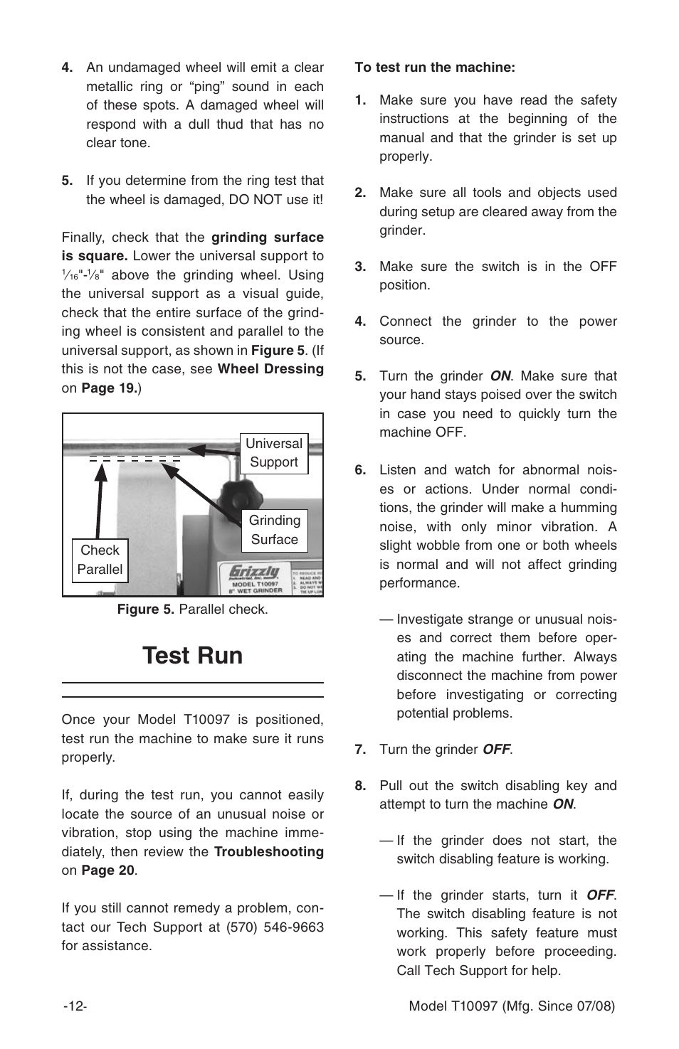 Test run | Grizzly T10097 User Manual | Page 12 / 30