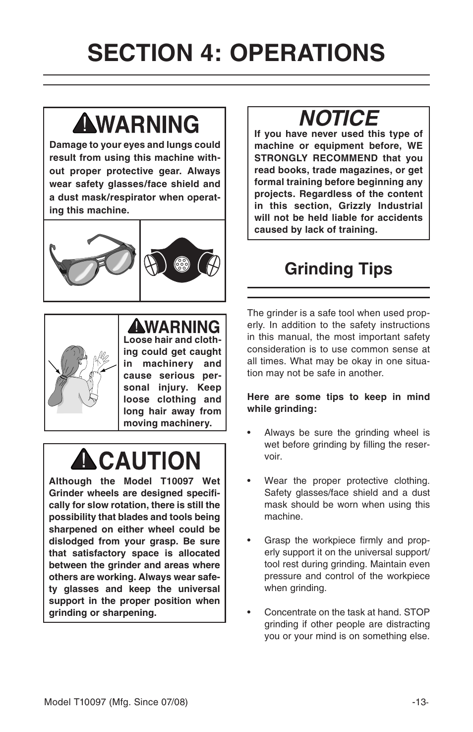 Notice, Grinding tips | Grizzly T10097 User Manual | Page 13 / 30