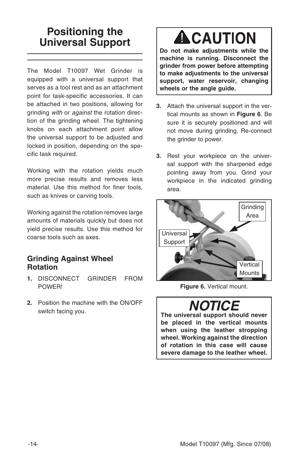 Notice, Positioning the universal support | Grizzly T10097 User Manual | Page 14 / 30