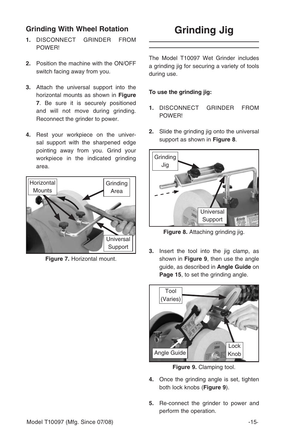Grinding jig, Grinding with wheel rotation | Grizzly T10097 User Manual | Page 15 / 30