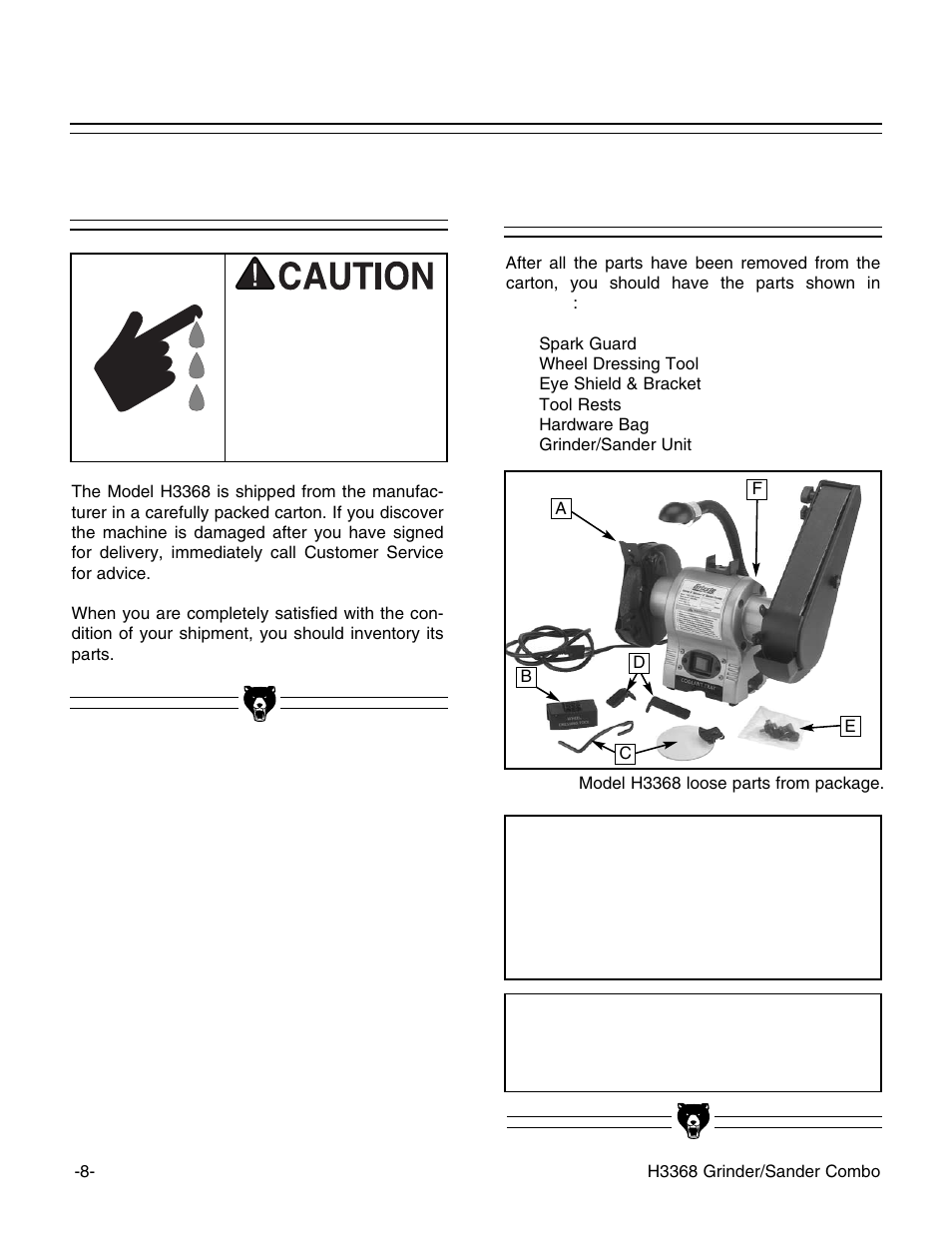 Unpacking, Piece inventory notice, Notice | Grizzly H3368 User Manual | Page 10 / 32