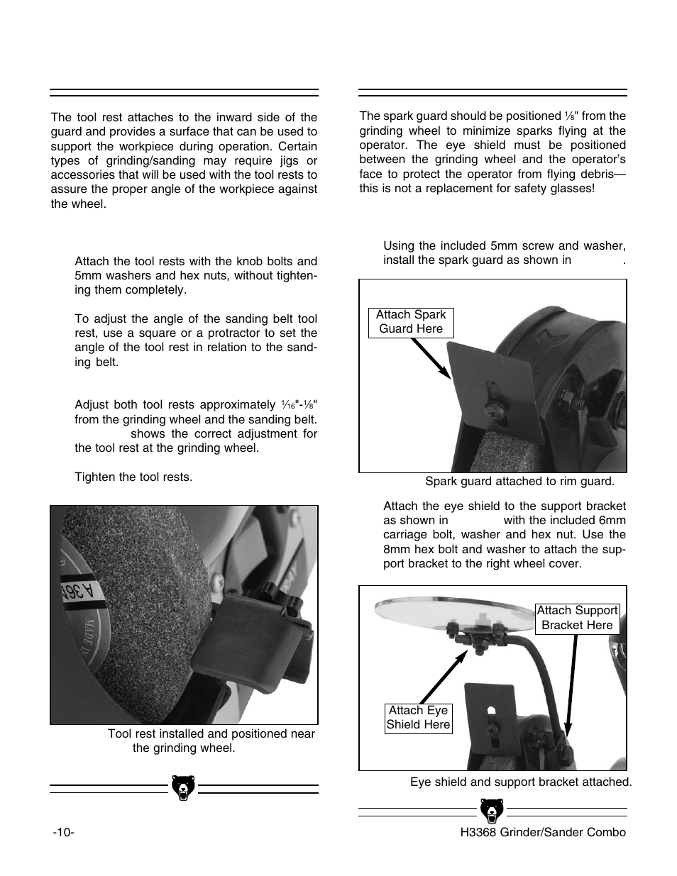 Tool rests eye shield & spark guard | Grizzly H3368 User Manual | Page 12 / 32