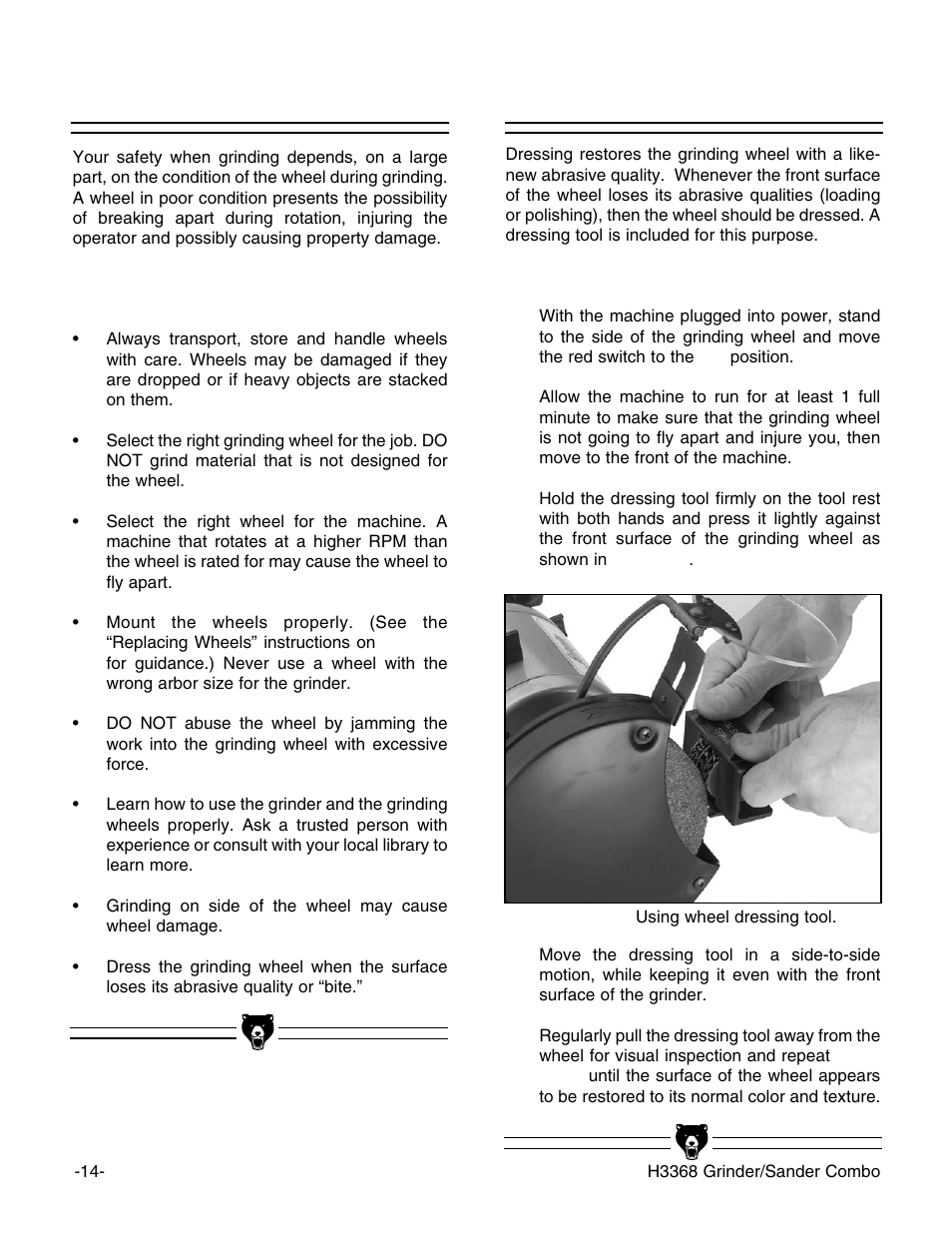 Wheel care wheel dressing | Grizzly H3368 User Manual | Page 16 / 32