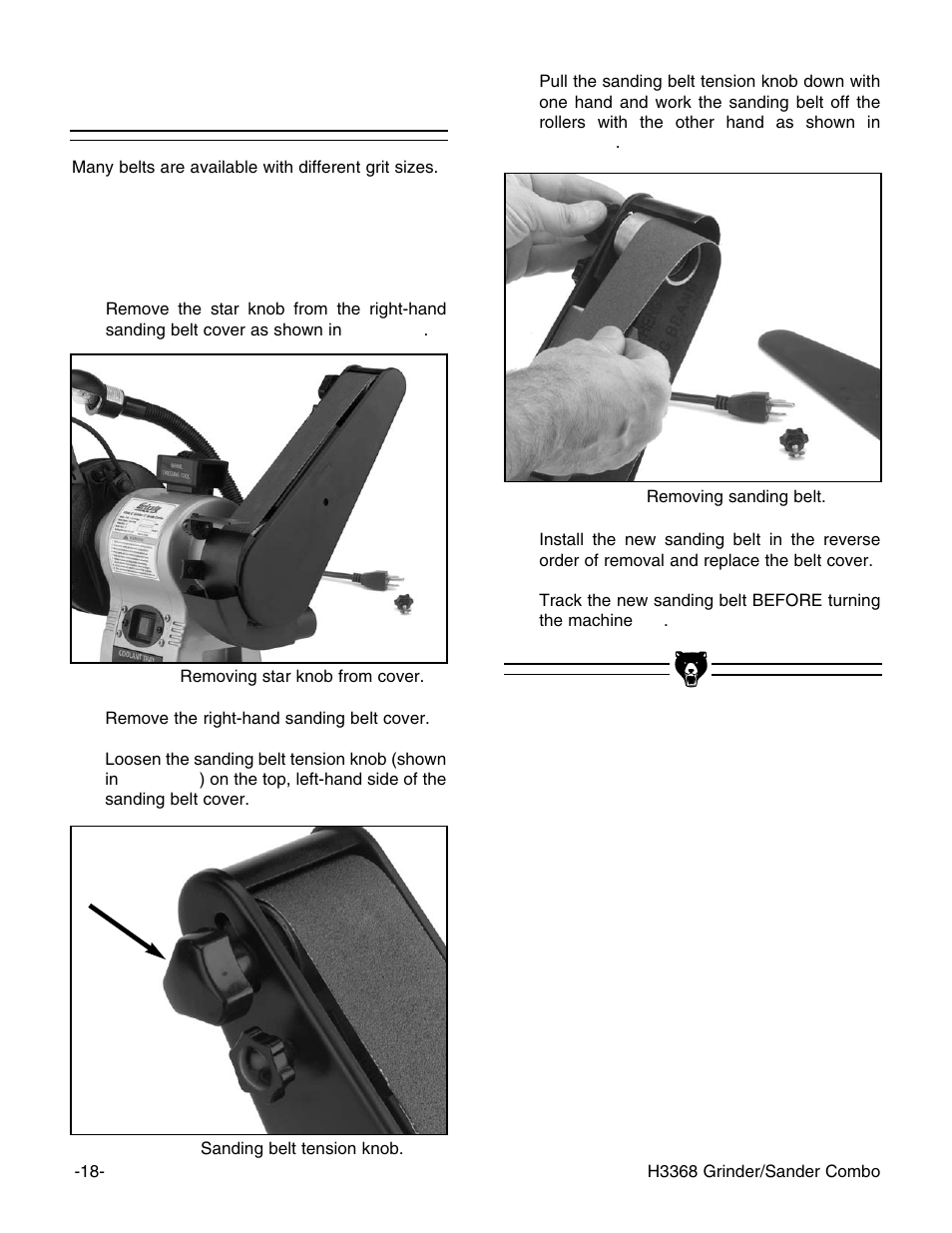 Replacing belts | Grizzly H3368 User Manual | Page 20 / 32