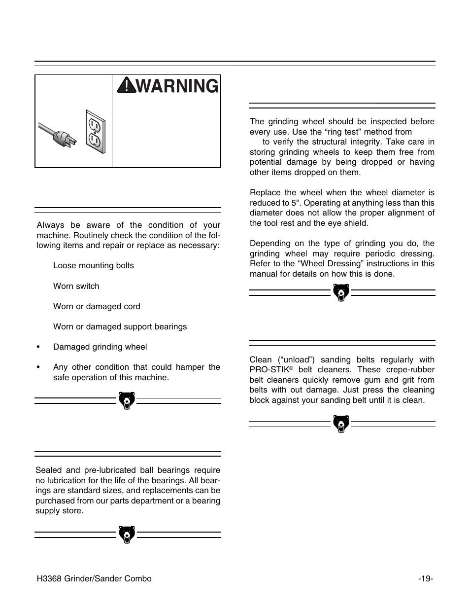 General, Lubrication, Sanding belts | Grinding wheels | Grizzly H3368 User Manual | Page 21 / 32