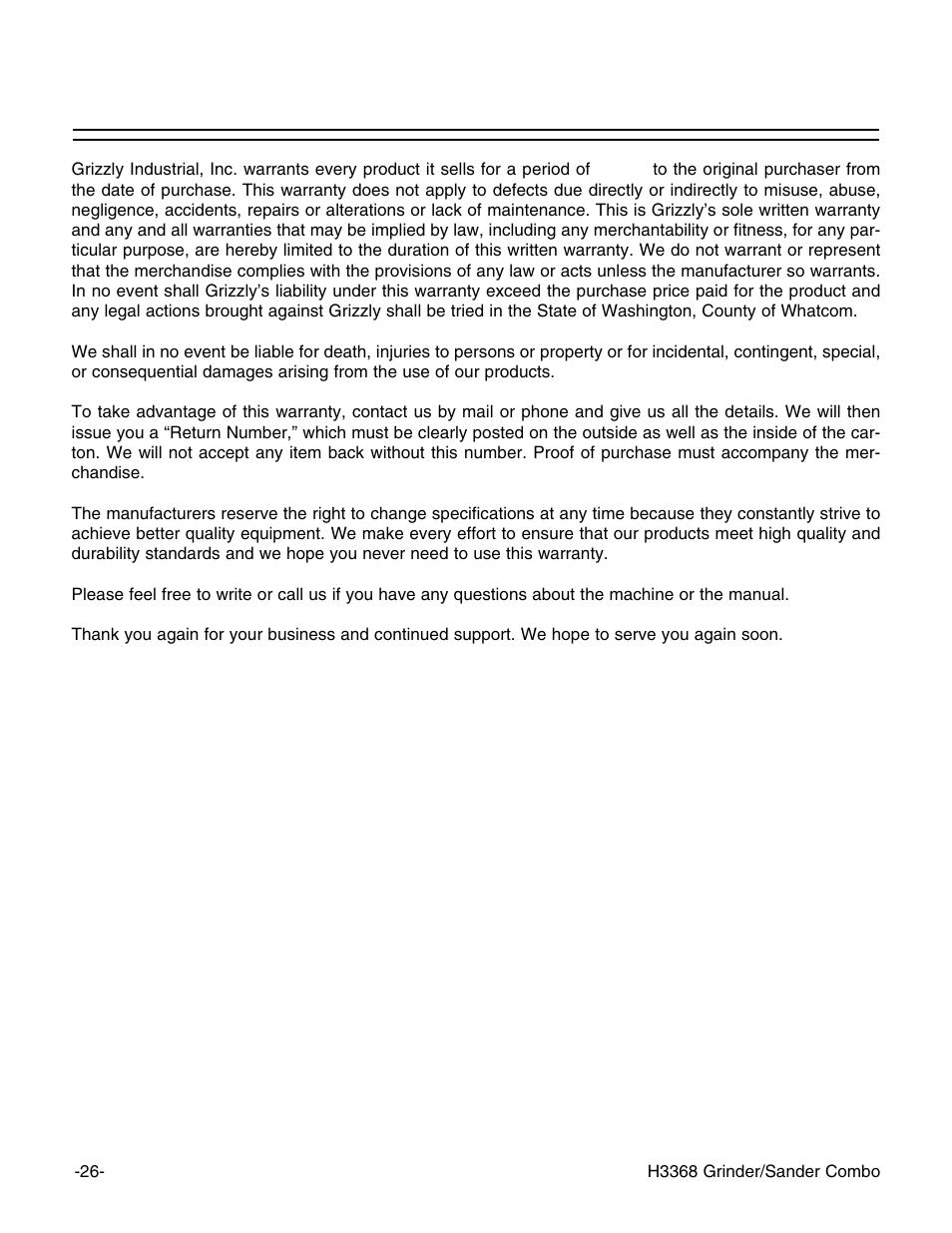 Warranty and returns | Grizzly H3368 User Manual | Page 28 / 32