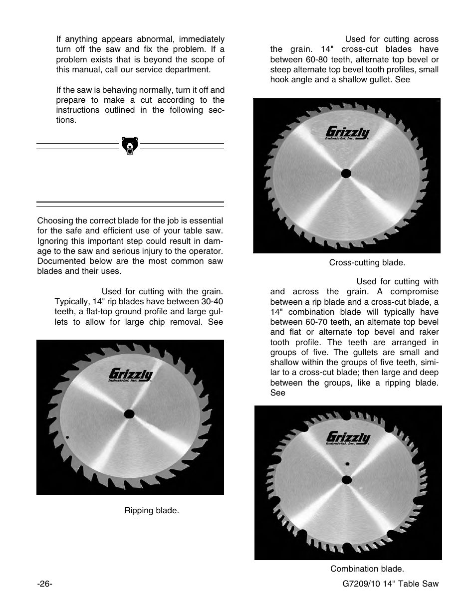 Blade selection | Grizzly Professional Cabinet G7209 User Manual | Page 28 / 52