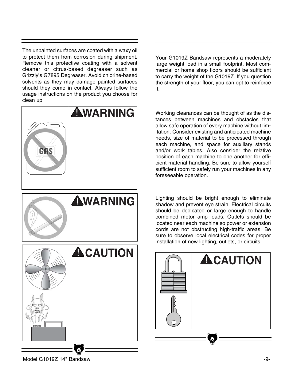 Clean up site considerations | Grizzly G1019Z User Manual | Page 11 / 44