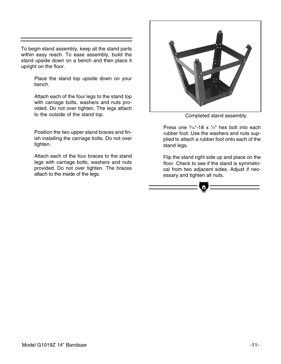 Stand | Grizzly G1019Z User Manual | Page 13 / 44