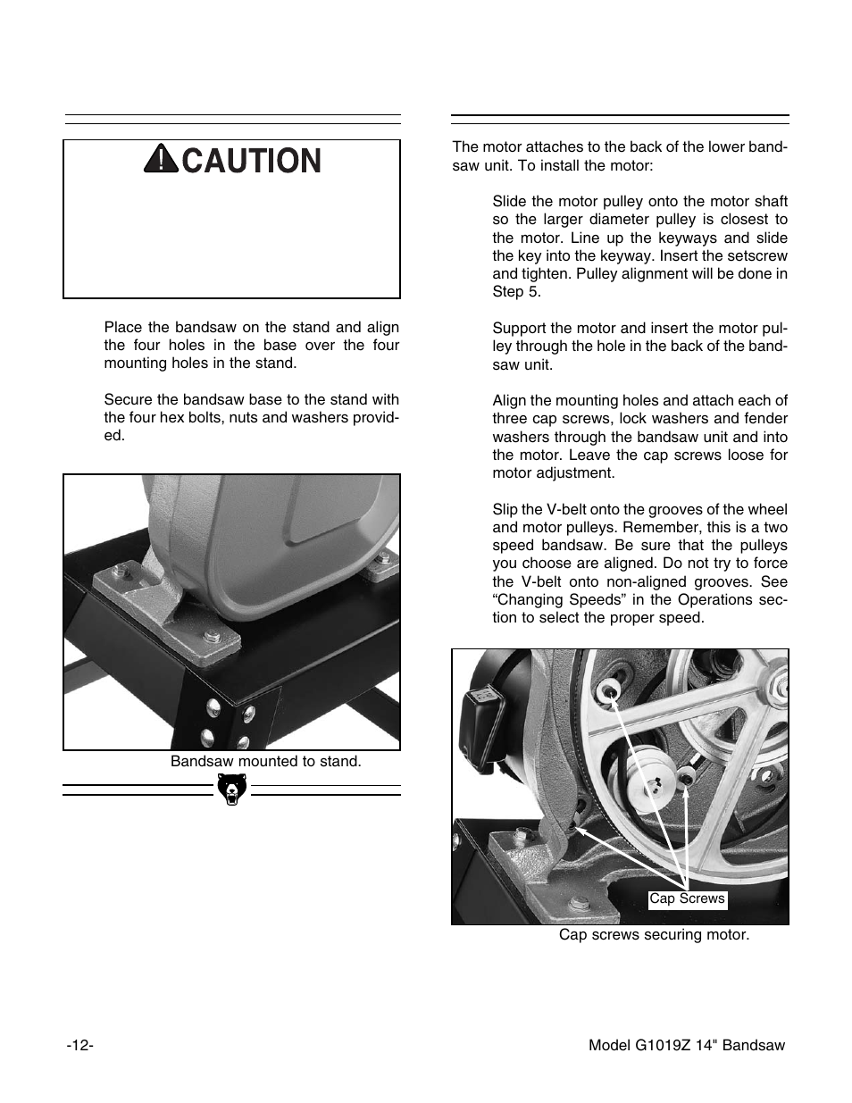 Motor, Bandsaw unit | Grizzly G1019Z User Manual | Page 14 / 44