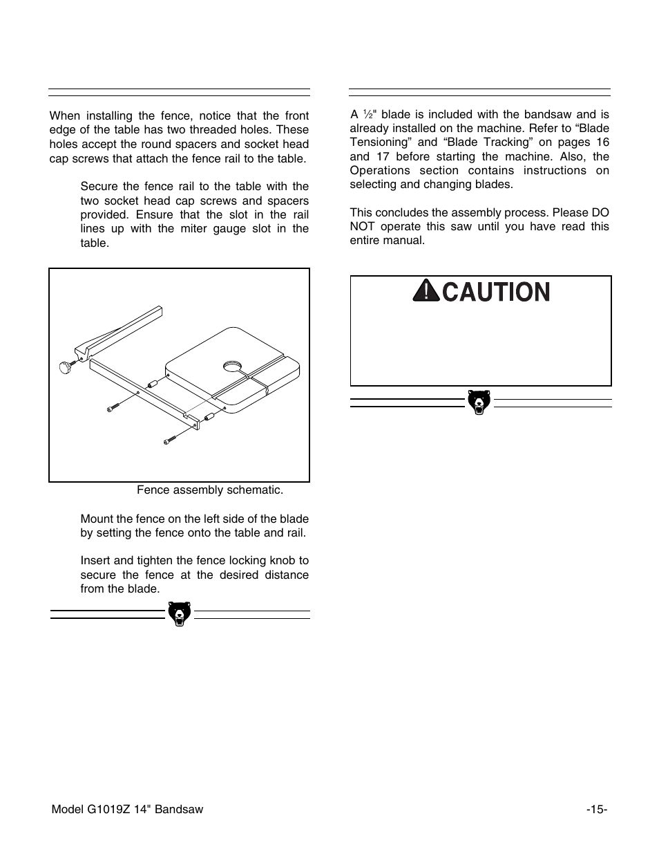 Fence, Blades | Grizzly G1019Z User Manual | Page 17 / 44