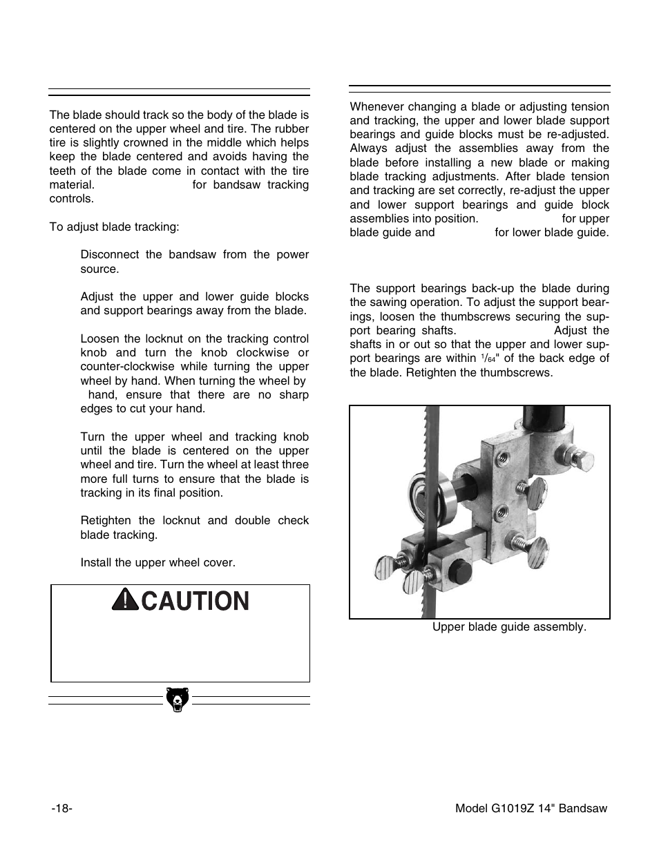 Blade tracking, Blade guides | Grizzly G1019Z User Manual | Page 20 / 44