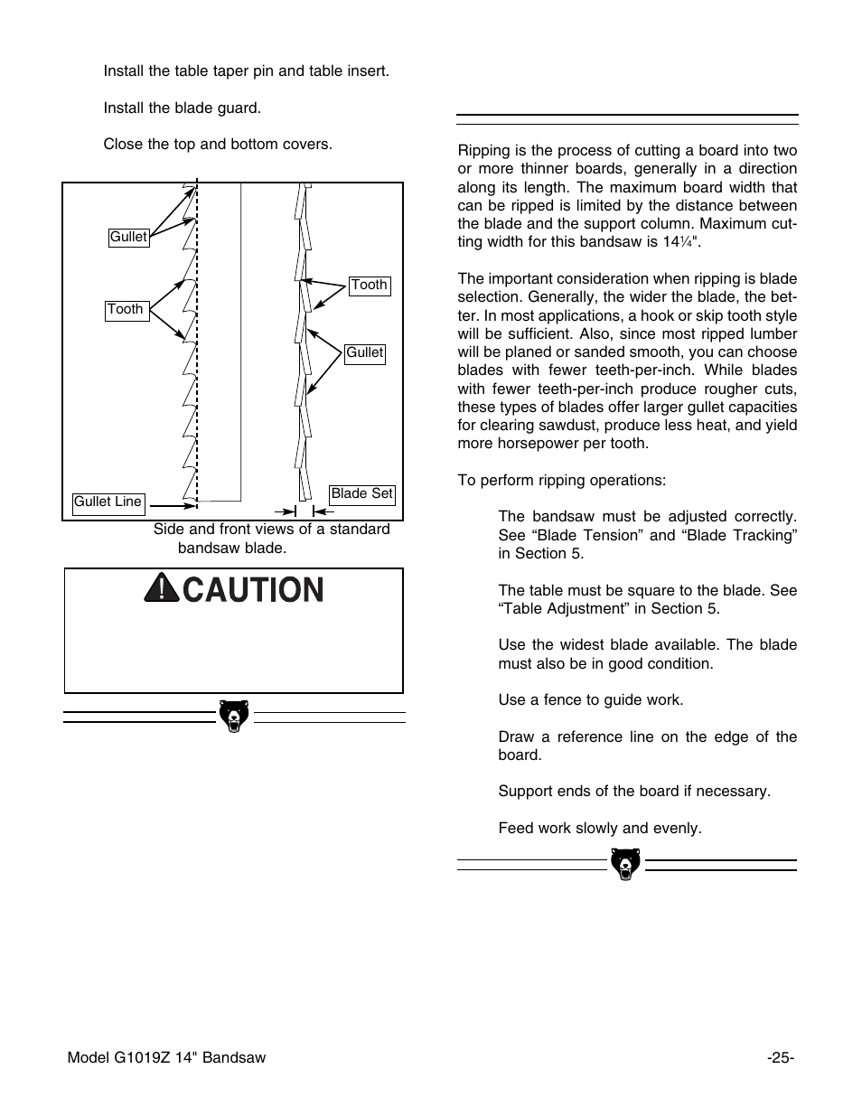 Ripping | Grizzly G1019Z User Manual | Page 27 / 44