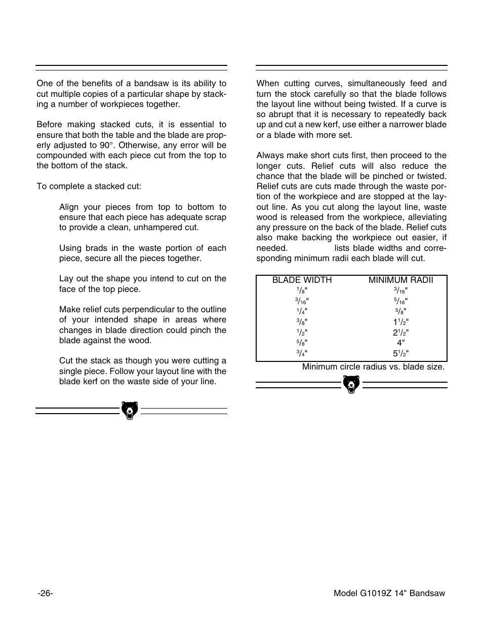 Cutting curves stacked cuts | Grizzly G1019Z User Manual | Page 28 / 44