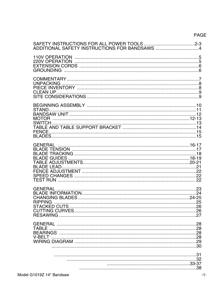 Grizzly G1019Z User Manual | Page 3 / 44