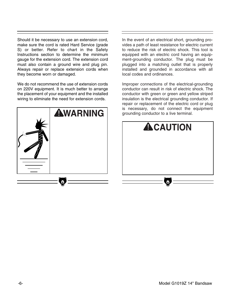 Grounding, Extension cords | Grizzly G1019Z User Manual | Page 8 / 44