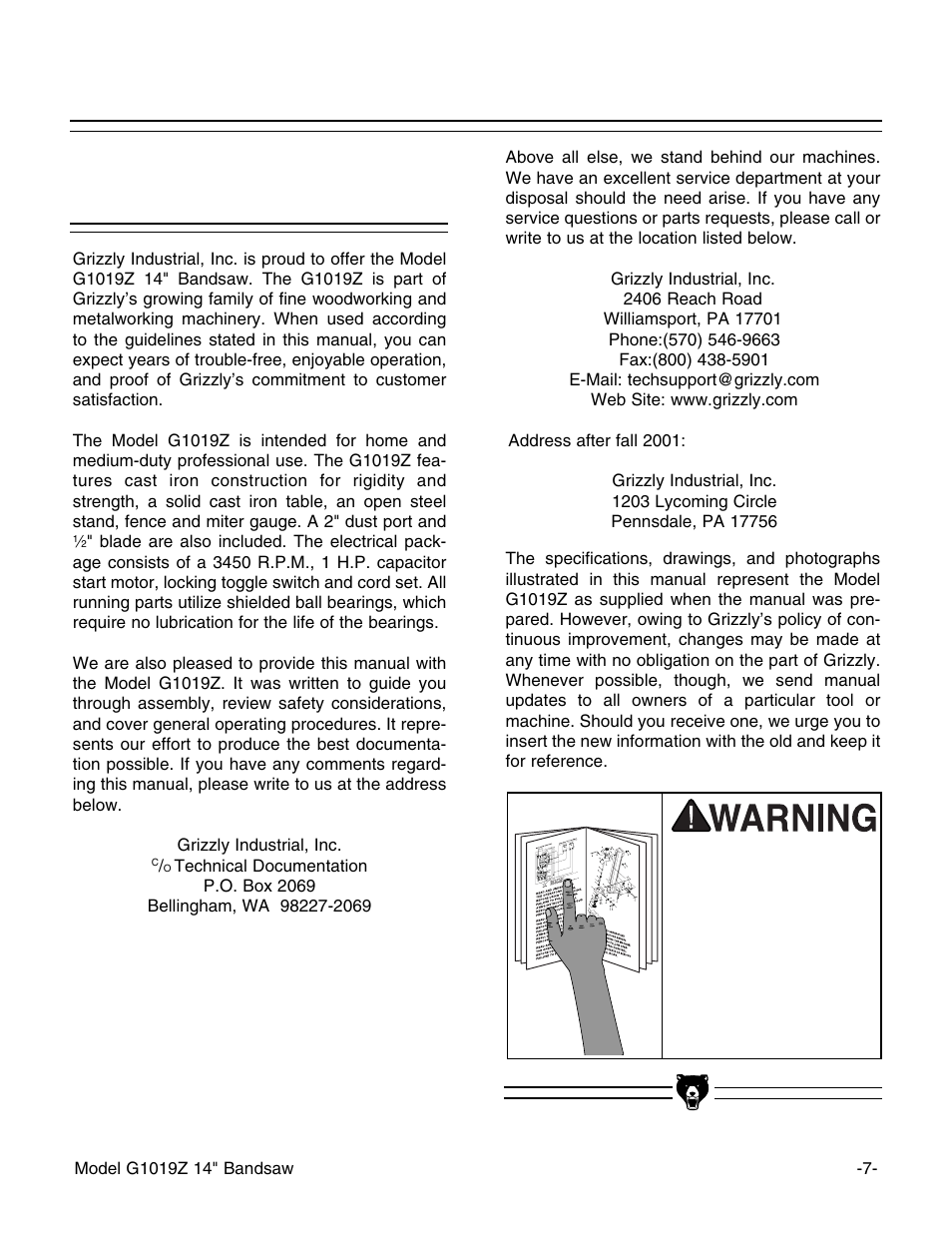 Commentary | Grizzly G1019Z User Manual | Page 9 / 44