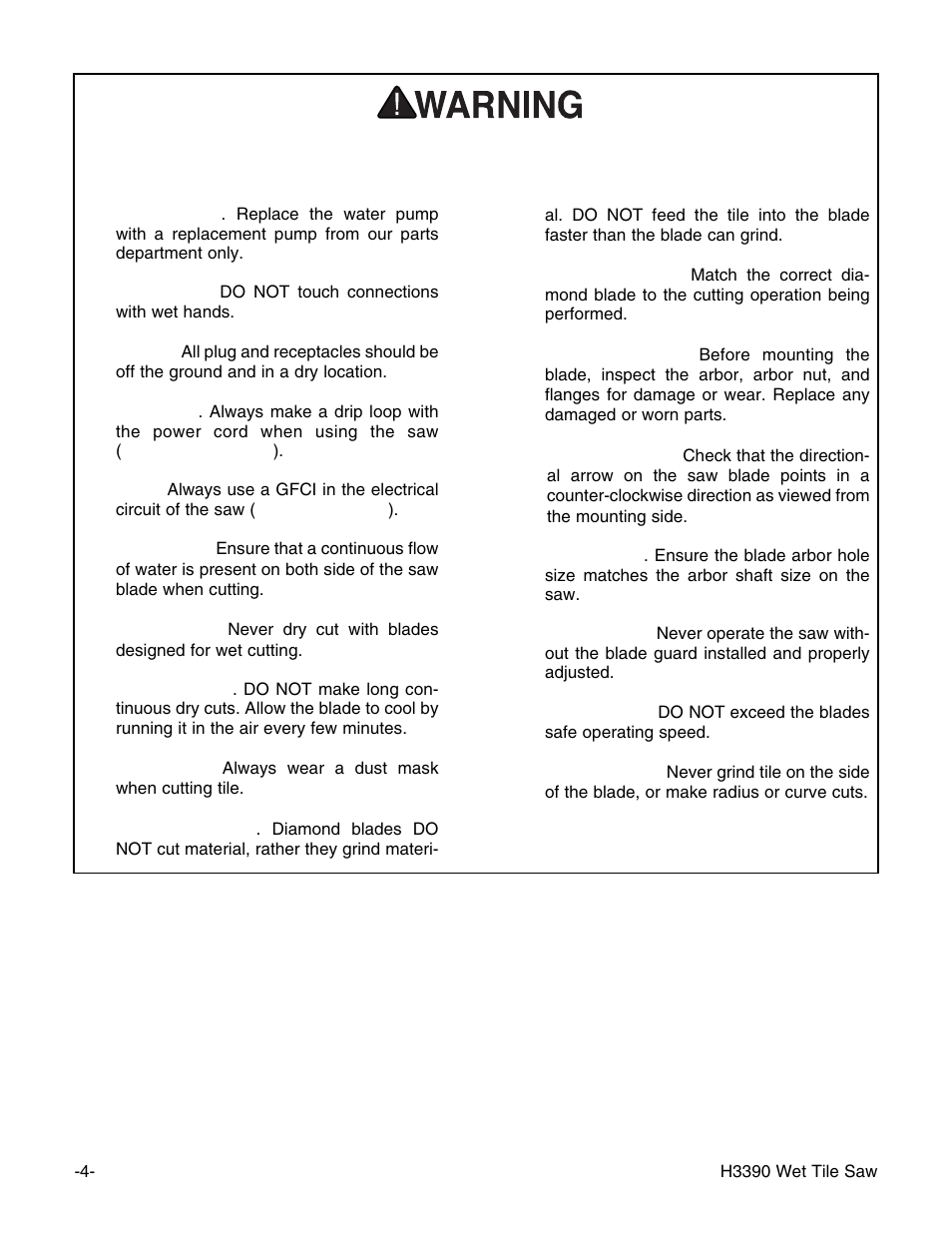 Safety instructions for tile saws | Grizzly H3390 User Manual | Page 9 / 35