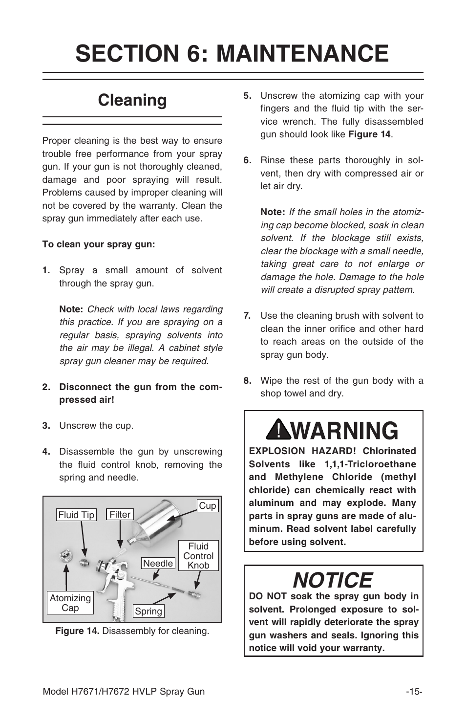 Notice, Cleaning | Grizzly H7671 H7672 User Manual | Page 15 / 24