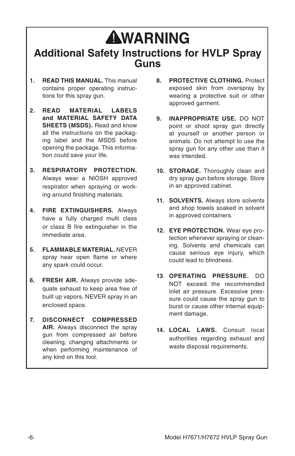Additional safety instructions for hvlp spray guns | Grizzly H7671 H7672 User Manual | Page 6 / 24