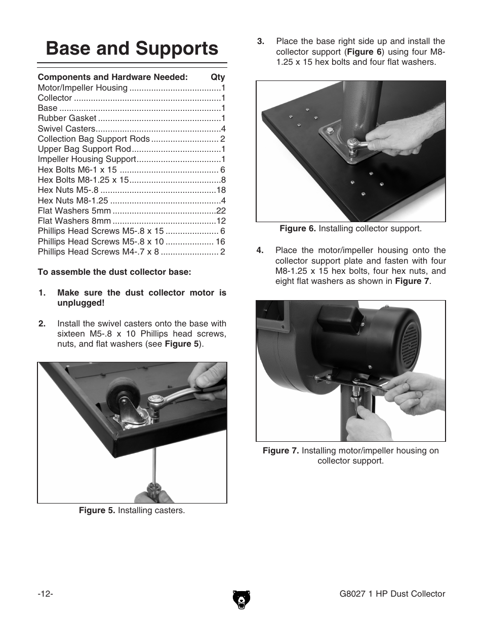 Base and supports | Grizzly Model G8027 User Manual | Page 14 / 32