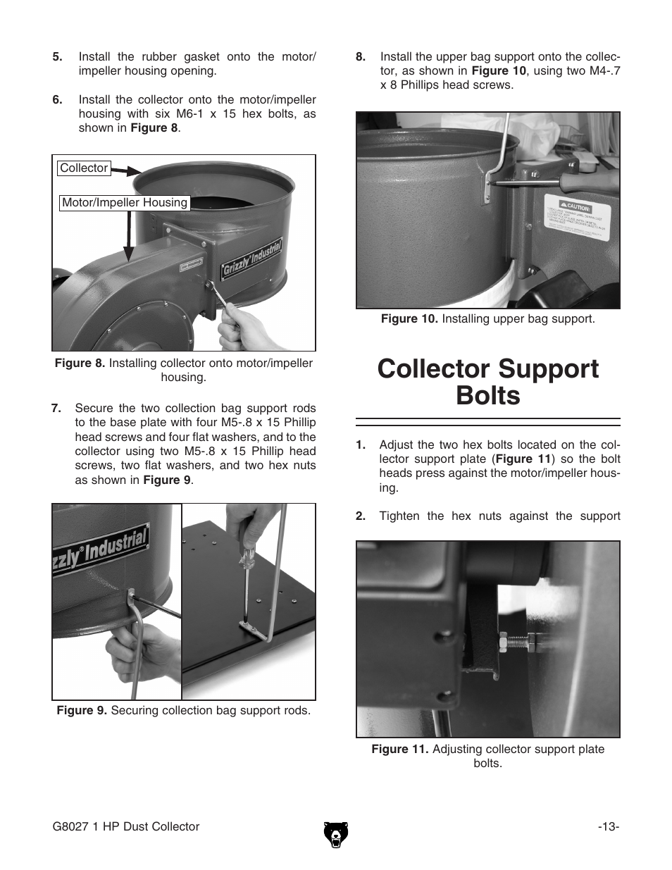 Collector support bolts | Grizzly Model G8027 User Manual | Page 15 / 32