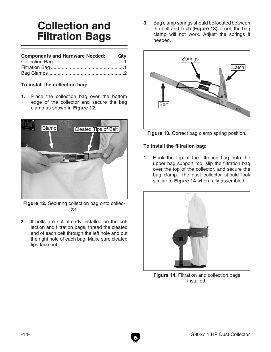 Collection and filtration bags | Grizzly Model G8027 User Manual | Page 16 / 32